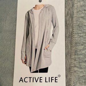 NWT $118 ACTIVE LIFE Women S Hoodie Jacket Open Front Cardigan w Thumbholes WARM
